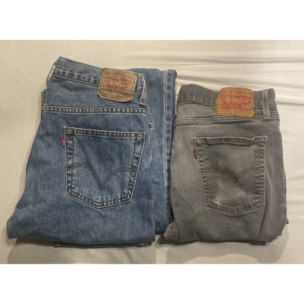 2 Pair Levi's Menβs Blue Denim Jeans, 513 and 550, Size 34 x 32